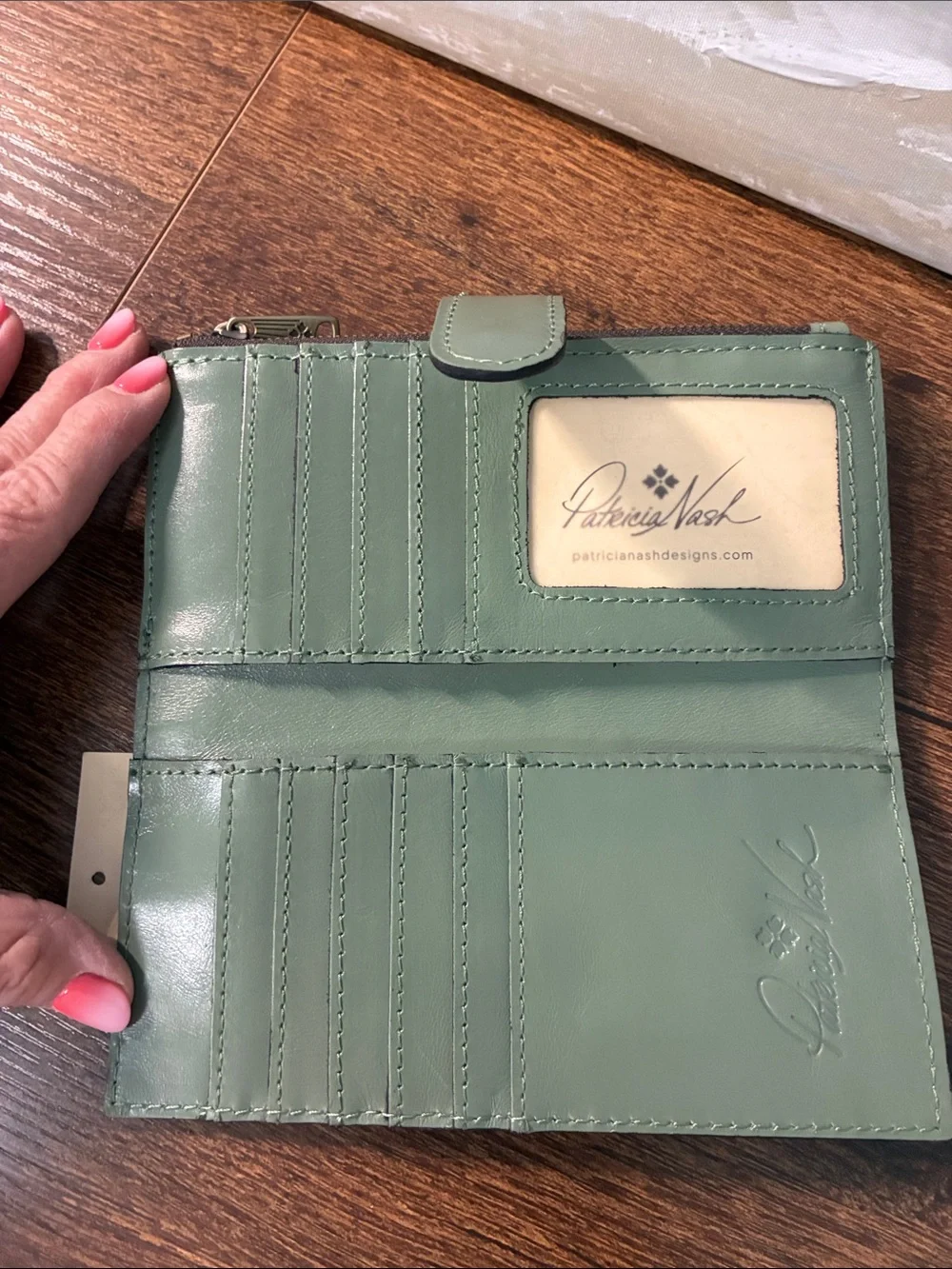 Patricia Nash Sage Green Leather Snap Wallet